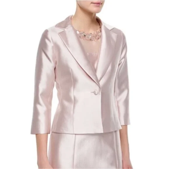 Teri Jon by Rickie Freeman Blush Pink Cocktail Formal Satin 2-Piece Suit 12 - Picture 13 of 13